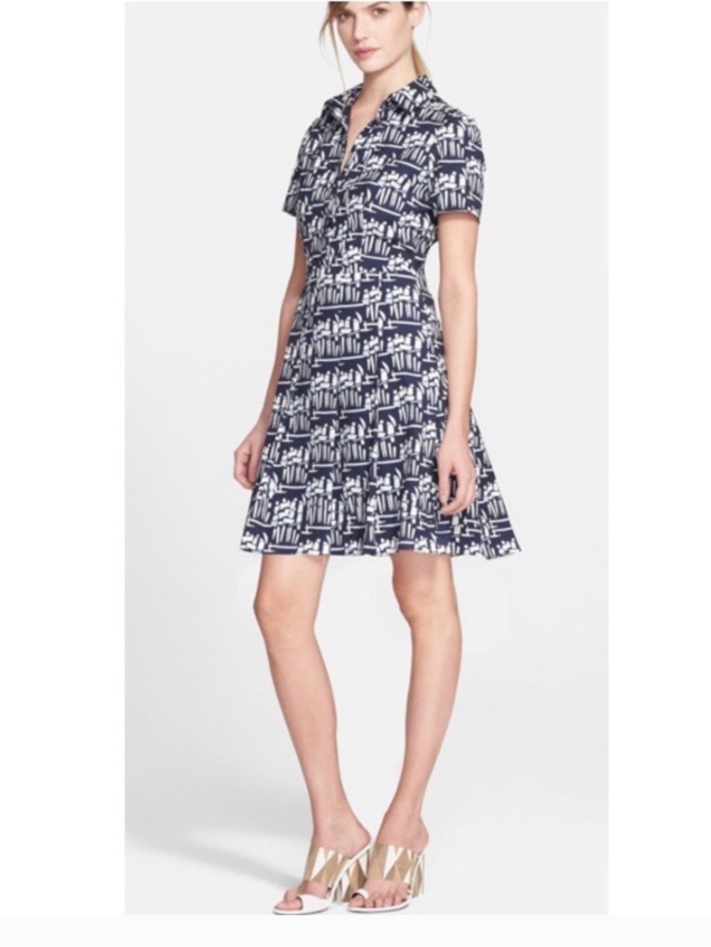 Tory Burch Navy and White Patterned Midi Dress